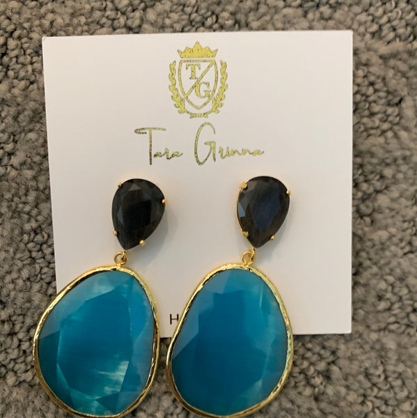 Double Stone Drop with Gold Trim Earrings-(TG-910257)