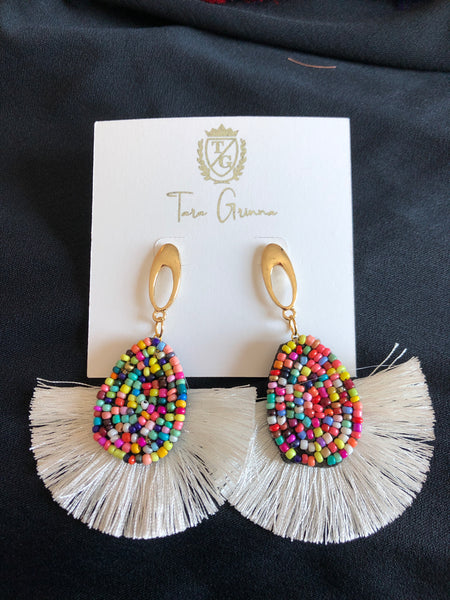 Beaded Fringe Fan Earrings- (TG-91041)