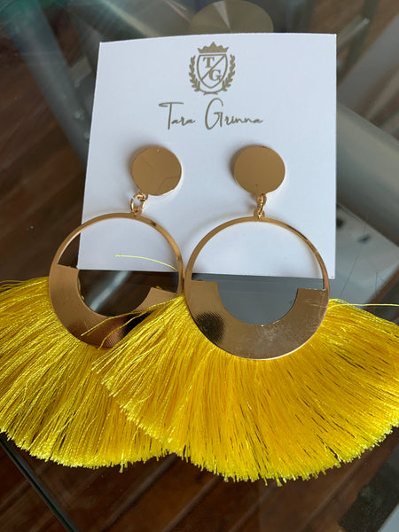 Elegant Gold Plated Circle Earrings with Color Fringe-(TG-91095)