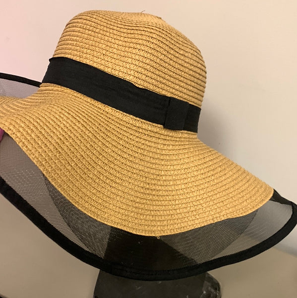 Large Brim with Fish Net Fringe Hat-(8253)