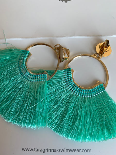 Elegant Gold Plated Circle Clip Earrings with Color Fringe-(TG-91100)