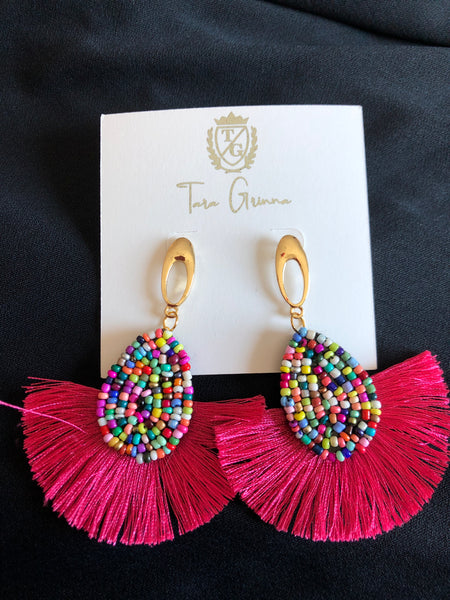 Beaded Fringe Fan Earrings- (TG-91041)