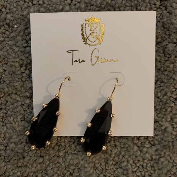 Elongate Gem Stone with Gold Prong Earrings-(TG-910261)