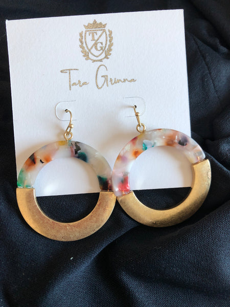 Half Tortoise Half Color Circle Earrings-(TG-91031)