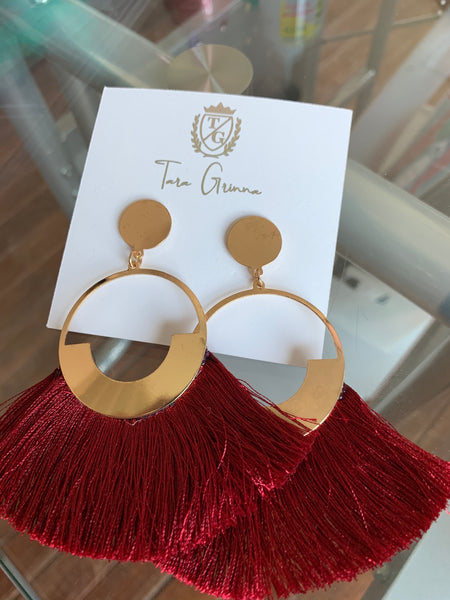 Elegant Gold Plated Circle Earrings with Color Fringe-(TG-91095)