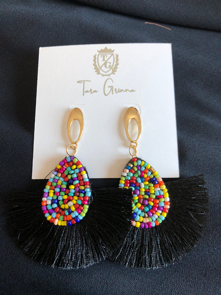 Beaded Fringe Fan Earrings- (TG-91041)