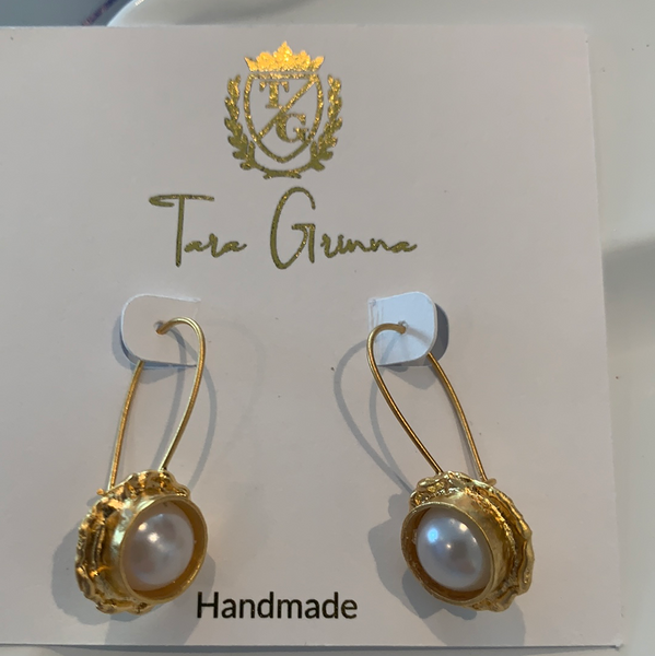 Faux Pearl Earrings 24k Gold Double Plated-(TG-910144)