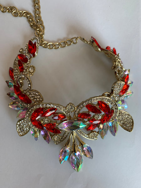 Elegant Floral and Gemstone Statement Necklace-(TG-9271)