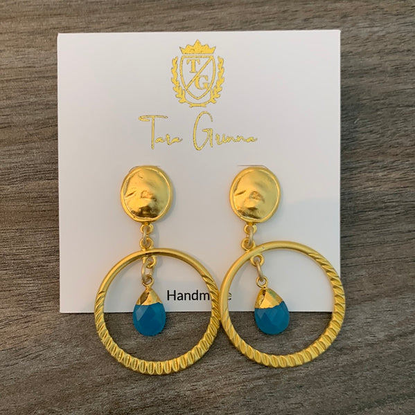 Blue Gem Circle Earrings-(TG-910237)