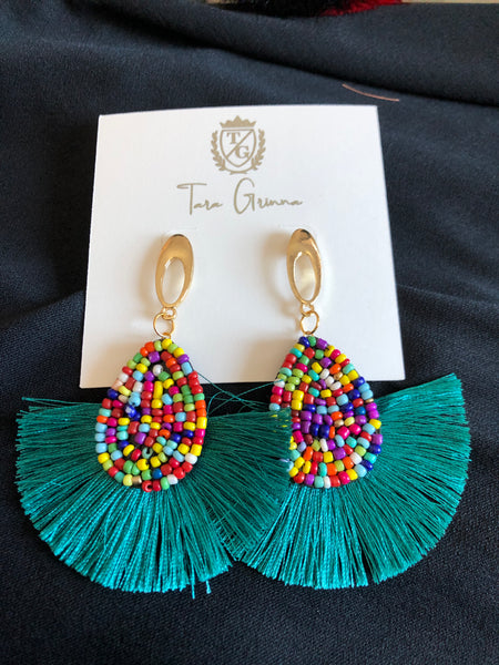 Beaded Fringe Fan Earrings- (TG-91041)