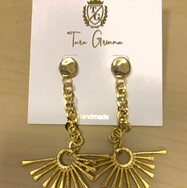 Golden Fan Earrings-(TG-910147)