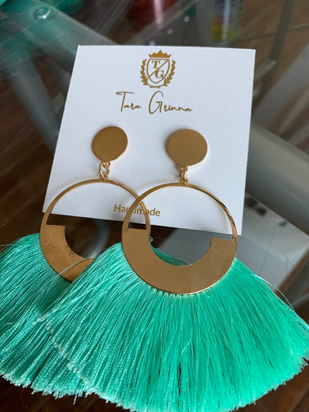 Elegant Gold Plated Circle Earrings with Color Fringe-(TG-91095)