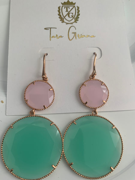 Watermelon Colored Gemstone Dangle Earrings-(TG-910108)