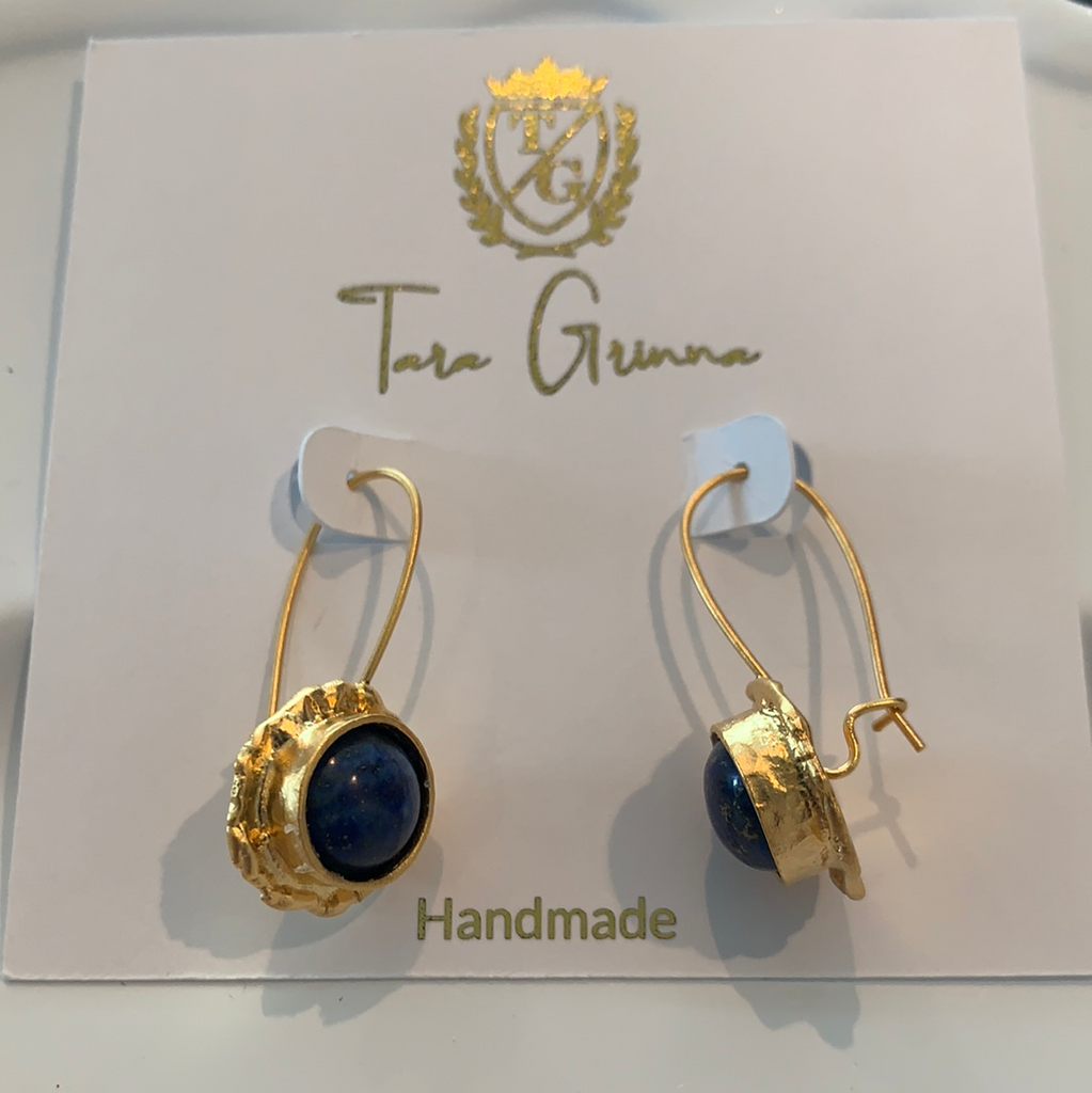 Blue Natural Lapis Earrings 24k Gold Double Plated-(TG-910140)