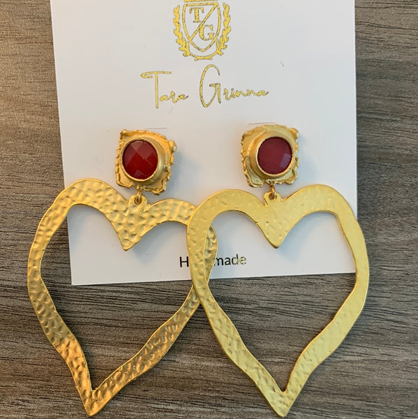 Golden Heart with Red Stud Earrings-(TG-910194)