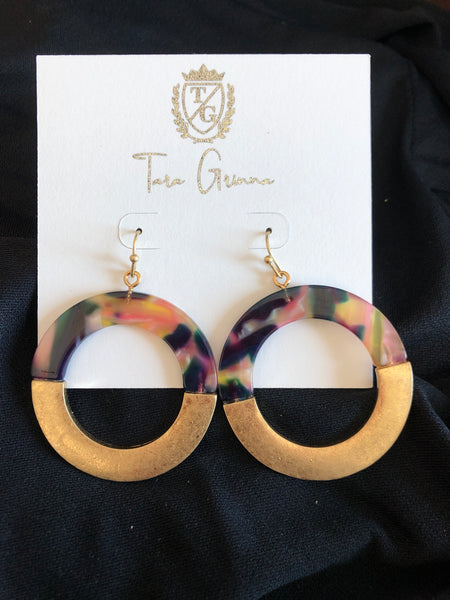 Half Tortoise Half Color Circle Earrings-(TG-91031)