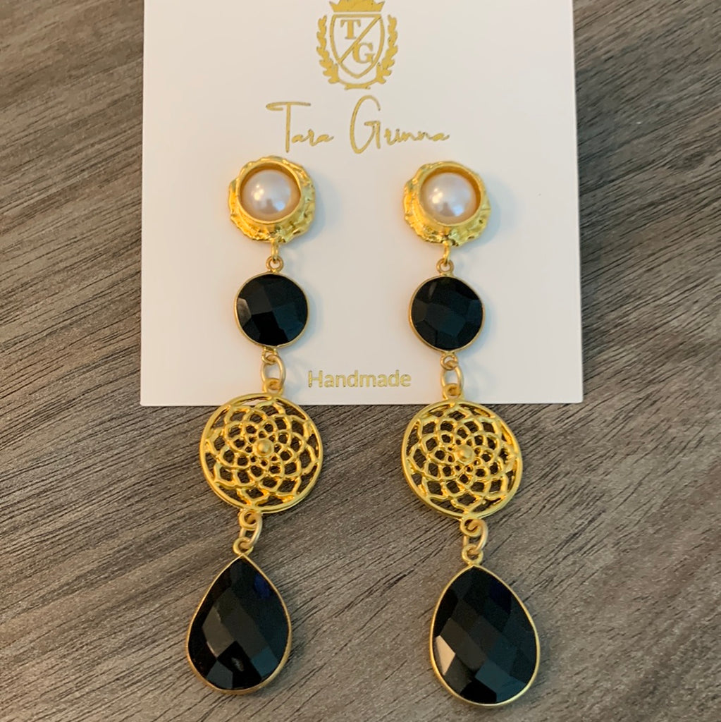 Black Onyx Earrings-(TG-910224)