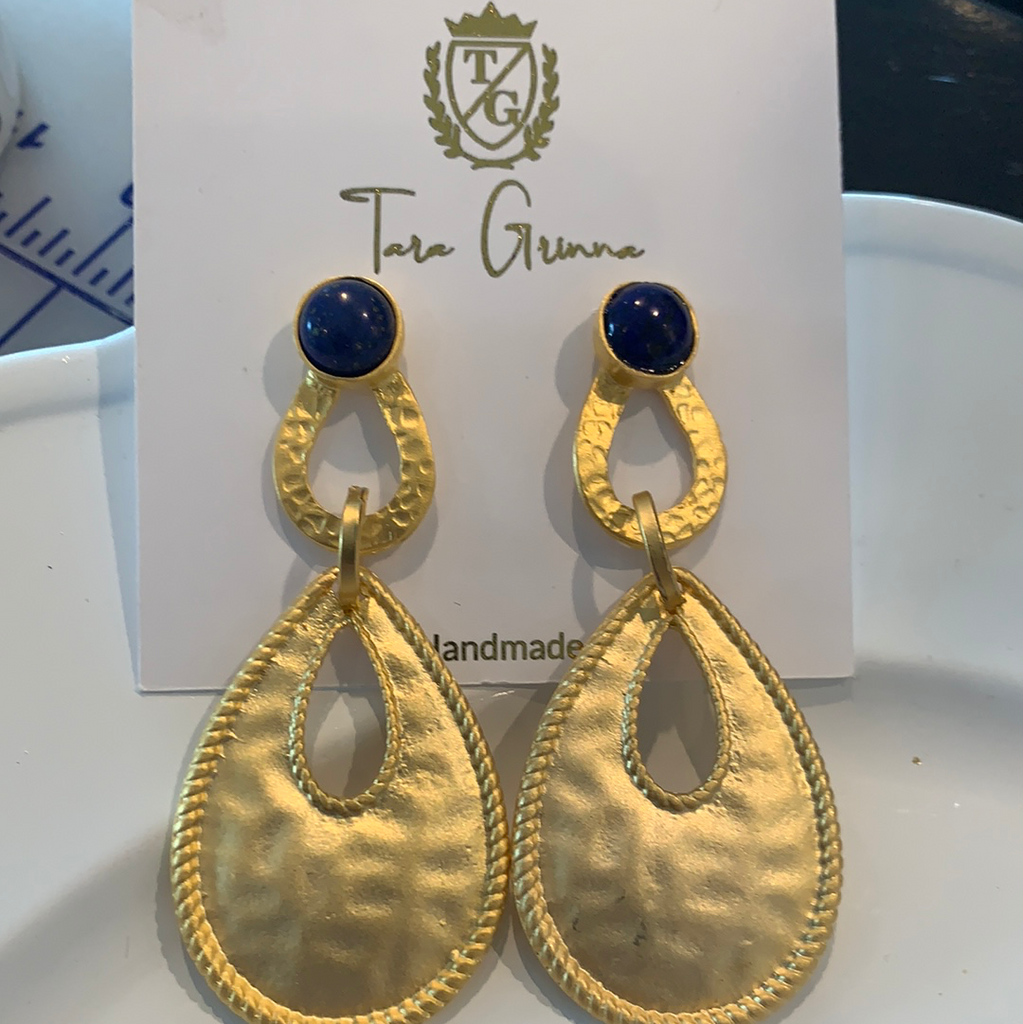 Blue Lapis Teardrop Earrings in 24k Gold Double Plated-(TG-910145)