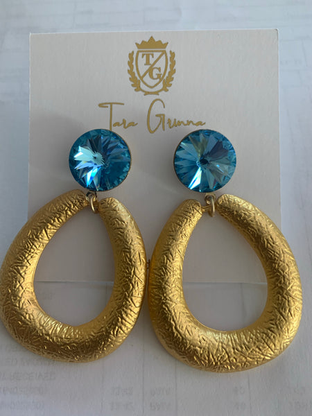 Gemstone Stud Oval Teardrop Earrings-(TG-910146)