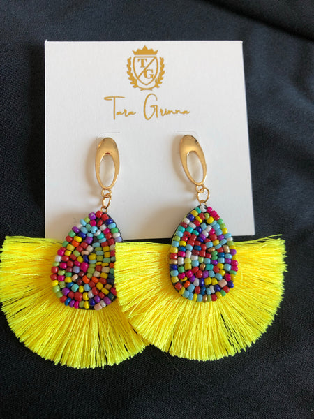 Beaded Fringe Fan Earrings- (TG-91041)